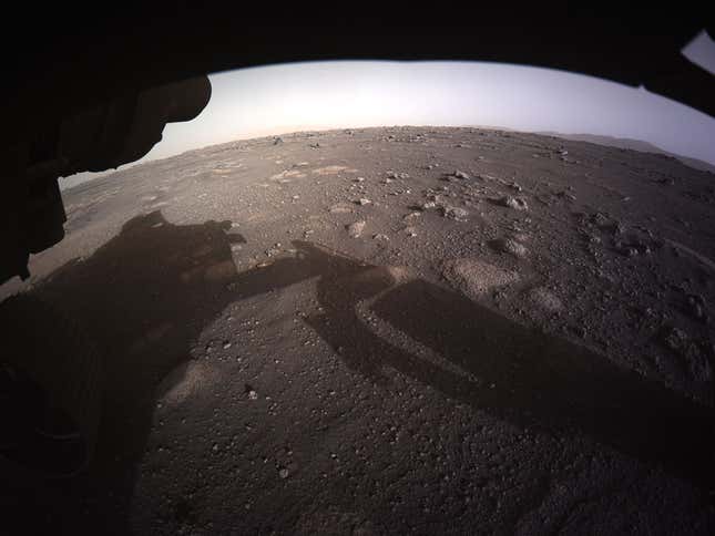 One of the first images taken by Perseverance shortly after touching down in Jezero Crater.