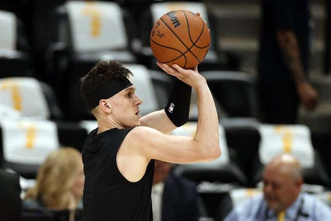 Jun 4, 2023; Denver, CO, USA; Miami Heat guard Tyler Herro (14) warms up before game two against the Denver Nuggets in the 2023 NBA Finals at Ball Arena.