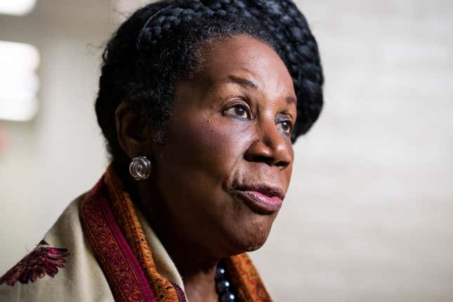 Rep. Sheila Jackson Lee, D-Texas, speaks to reporters after a meeting of the House Democratic Caucus in the U.S. Capitol on Wednesday, January 19, 2022.