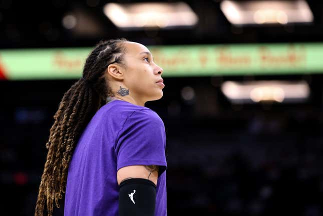 Brittney Griner is pictured before a basketball game in 2021.