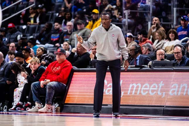 Mar 19, 2023; Detroit, Michigan, USA; Detroit Pistons head coach Dwane Casey calls to his team in the second half against the Miami Heat at Little Caesars Arena.
