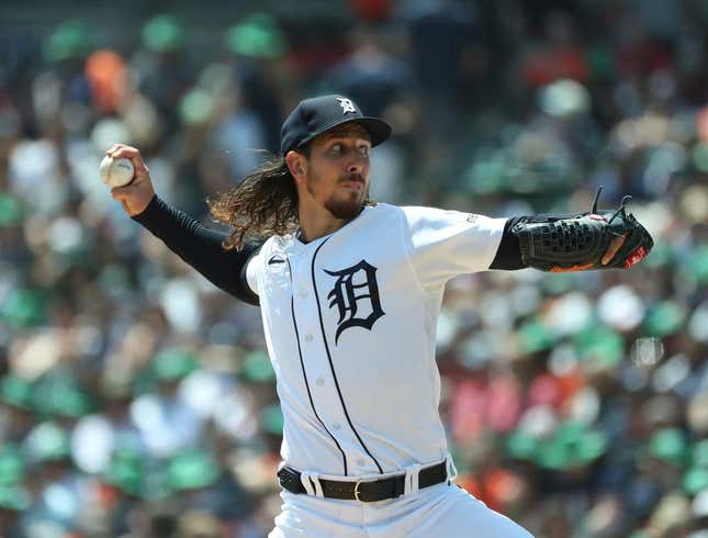 Detroit Tigers starter Michael Lorenzen pitches against the Chicago White Sox during fourth inning action Saturday, May 27, 2023 at Comerica Park in Detroit.