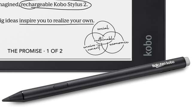 The Kobo Stylus 2 sitting atop the Kobo Elipsa 2E e-note.