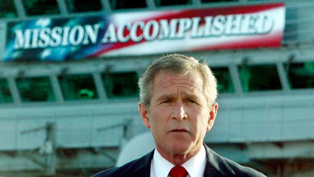 George W. Bush delivers speech aboard aircraft carrier