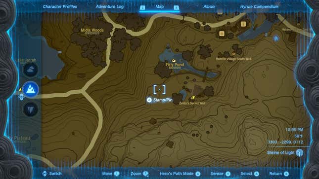 Une carte d'Hyrule montre le puits secret de Zelda.