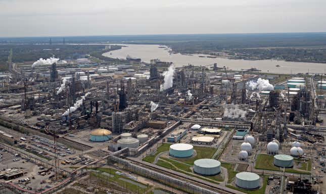 This March 8, 2018, photo shows the Shell Norco oil refinery along the Mississippi River in Norco, Louisiana
