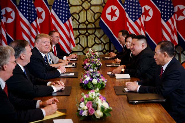 Trump and his aides meet Kim and his team in Hanoi on Feb. 28.