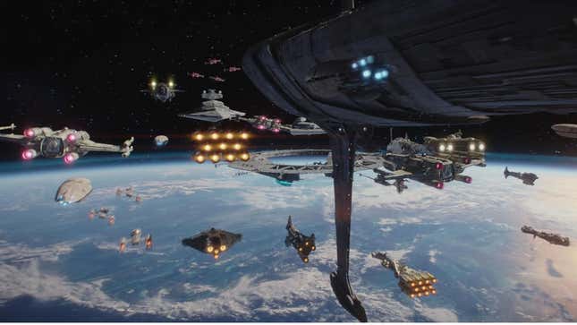 A screenshot shows the space battle from Rogue One. 