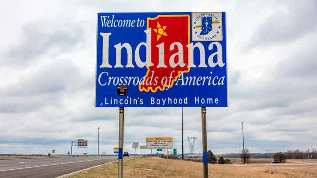 Welcome to the State of Indiana - Road sign along Interstate 70 towards St. Louis, MO