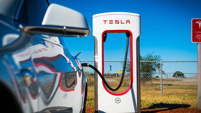 Stock photo of a Tesla charging 