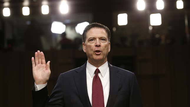 Former FBI Director James Comey is sworn in prior to testifying before a Senate Intelligence Committee hearing on Russia's alleged interference in the 2016 U.S. presidential election on Capitol Hill in Washington, U.S.