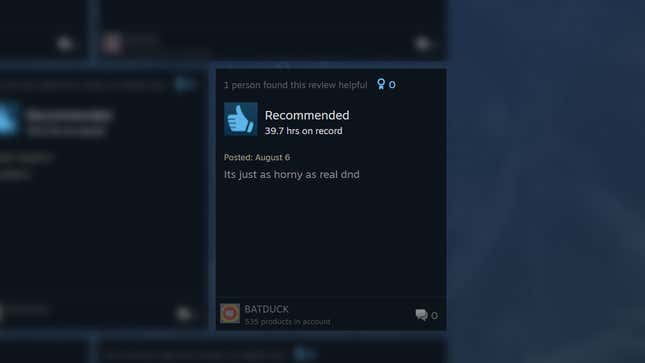 A positive review says: "Its just as horny as real dnd."
