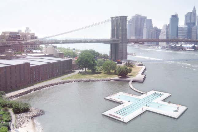A rendering of +Pool docked in Williamsburg, Brooklyn
