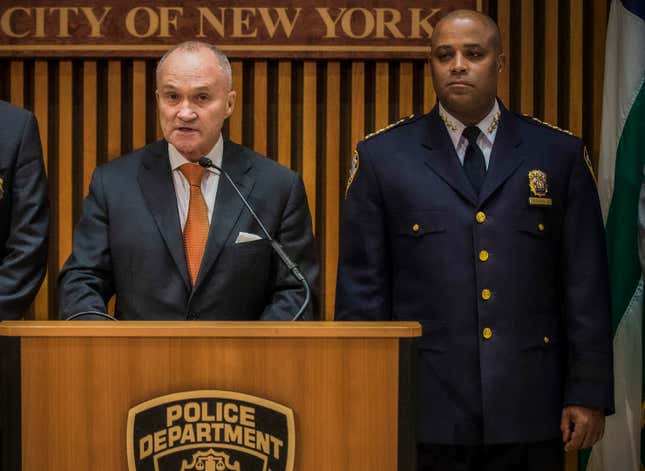 Chief of Department Philip Banks, right, joins NYPD Commissioner Ray Kelly, left, at a news conference, on Oct. 12, 2013, at police headquarters in New York. New York City Mayor Eric Adams named Banks, whose phone was once wiretapped in a federal investigation, as his deputy mayor for public safety.