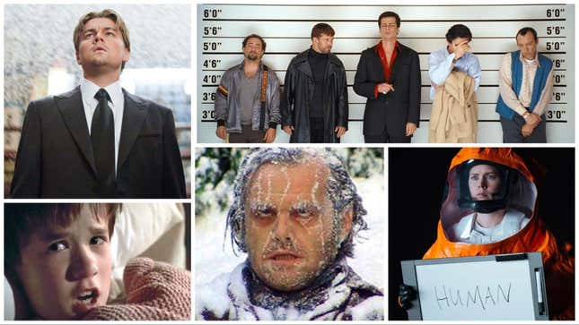 Clockwise from Upper Left: Inception (Warner Bros.), The Usual Suspects (Universal), Arrival (Sony), The Shining (Warner Bros.), The Sixth Sense (Disney)