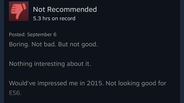 Zrzut ekranu przedstawiający recenzję Starfield Steam.