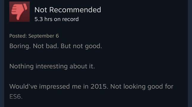 Snímek obrazovky zobrazující recenzi Starfield Steam.