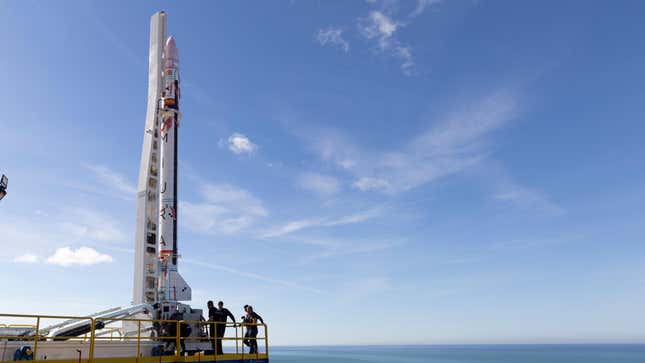 PLD Space's Miura 1 rocket is shown on the launch pad.