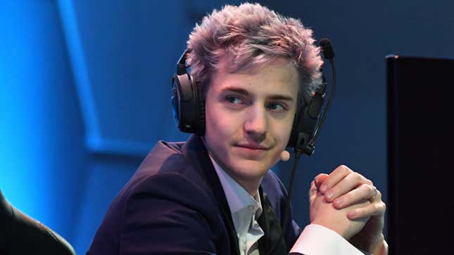 Tyler "Ninja" Blevins is sitting in front of a monitor during a 2018 esports event in Las Vegas' Luxor Hotel and Casino.