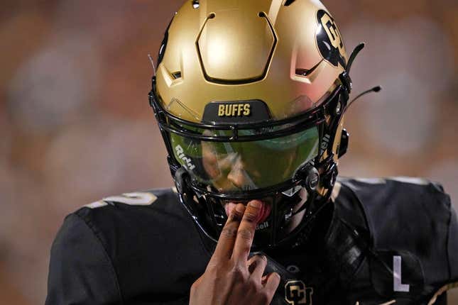 Sep 16, 2023; Boulder, Colorado, USA; Colorado Buffaloes quarterback Shedeur Sanders (2) prepares for a snap against the Colorado State Rams during the first half at Folsom Field.