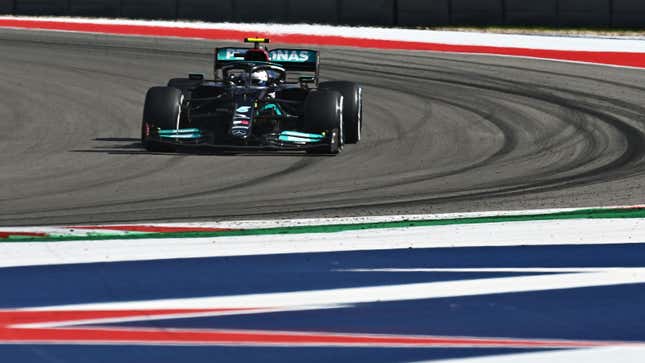 A photo of Valtteri Bottas driving his Mercedes F1 car in Austin.