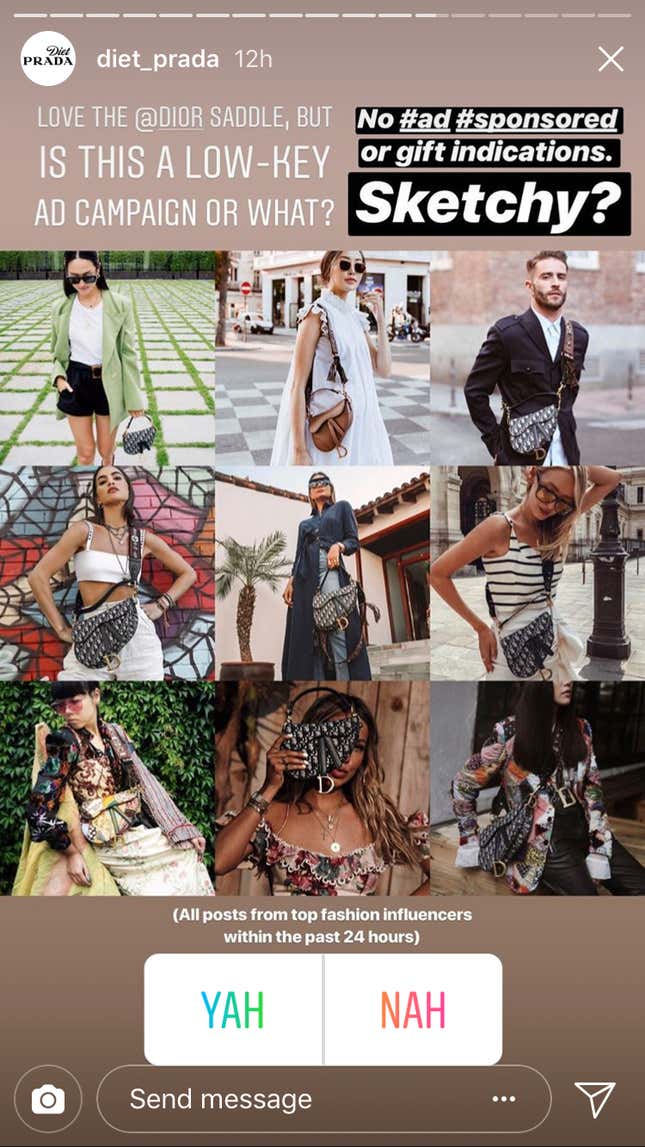 Image for article titled The Dior saddle bag is back—in a thinly veiled influencer ad campaign