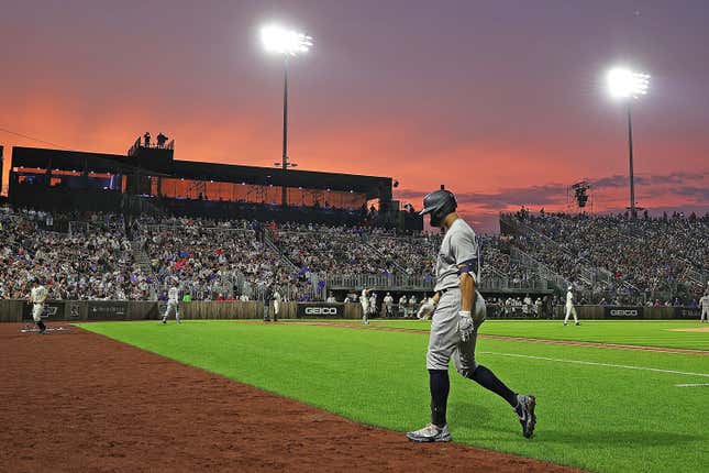 The sunset was majestic in the Field of Dreams game.