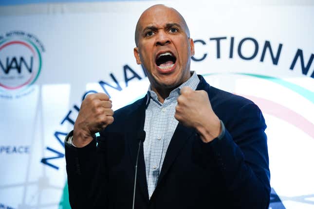 U.S. Democratic presidential candidate Sen. Cory Booker (D-NJ) speaks at the National Action Networks Southeast Regional Conference on Nov. 21, 2019, in Atlanta. 