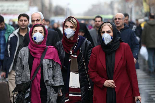 Women wearing protective masks in Tehran amid Iran’s Covid-19 outbreak.