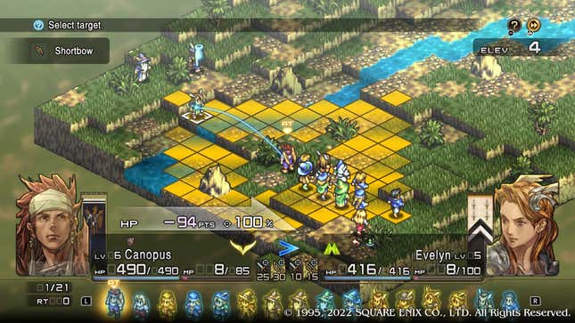 A Tactics Ogre battlefield shows improvements to character's line of sight.