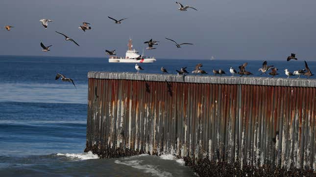 Birds perch on barriers separating Mexico and the United States, where the border meets the Pacific Ocean, in Tijuana, Mexico, Nov. 17, 2018.