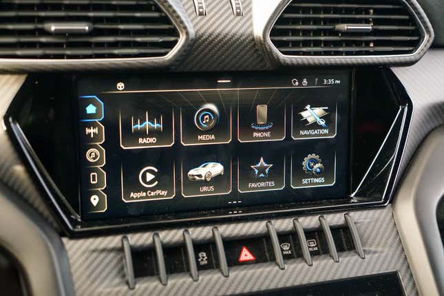 The Audi MMI-based infotainment screen in the 2023 Lamborghini Urus Performante