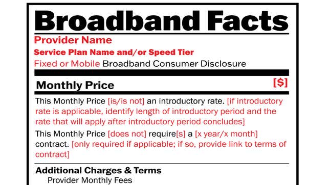 An example of the new broadband labels.