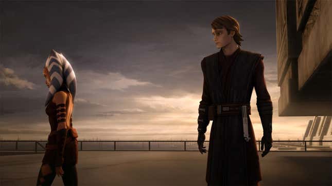 Ahsoka Tano walking away from Anakin Skywalker in The Clone Wars animated series