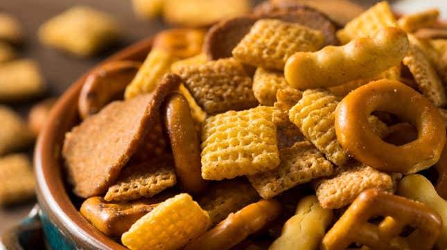 A bowl of homemade snack mix