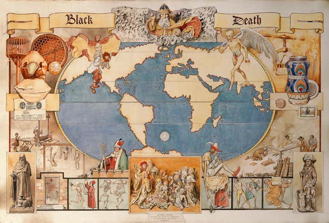 The black death. Watercolour by Monro S. Orr.