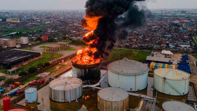 An oil fire in Lagos. Nigeria.