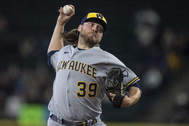 Apr 17, 2023; Seattle, Washington, USA; Milwaukee Brewers starter Corbin Burnes (39) delivers a pitch during the first inning against the Seattle Mariners at T-Mobile Park.
