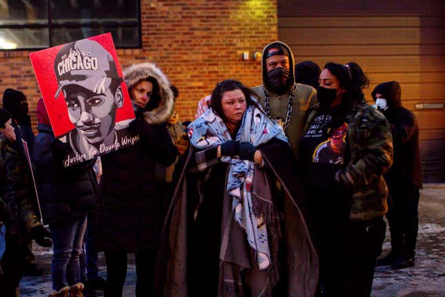 Katie Bryant, Daunte Wright’s mother, is surrounded by community members and activists at the apartment building where activists say Hennepin County Judge Regina Chu lives after former officer Kim Potter was sentenced to two years in prison Friday, Feb. 18, 2022, in Minneapolis. The suburban Minneapolis city has agreed to pay $3.2 million to the family of Daunte Wright, a Black man who was fatally shot by a police officer who said she confused her gun for her Taser. The tentative settlement also includes changes in police policies and training involving traffic stops like the one that resulted in Wright’s death, according to a statement Tuesday, June 21, 2022 from attorneys representing Wright’s family. 