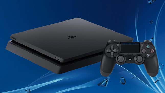 An image shows a PS4 floating in a blue void. 