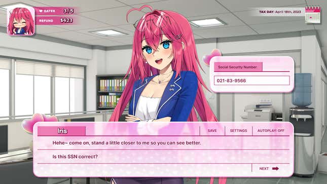 A screenshot shows Iris asking a player for their social security number.