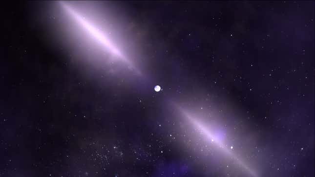 Este es el aspecto de un púlsar, una estrella de neutrones que gira a toda velocidad y que emite haces de ondas de radio