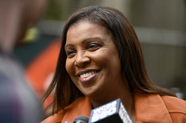 Letitia James, Attorney General of New York, joins parade marchers as she attends 102nd Annual New York City Veterans Day Parade in New York, NY, November 11, 2021, The parade is hosted by the United War Veterans Council, and had 200 marching units, with active-duty members of the Armed Forces and various military veterans groups.

