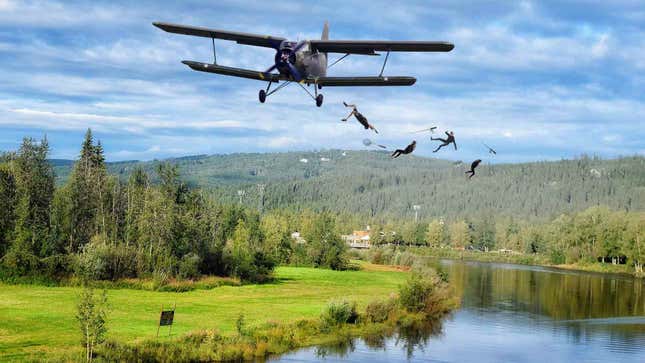 Image for article titled Wildlife Officials Restock Lake By Dropping Thousands Of Fishermen From Plane