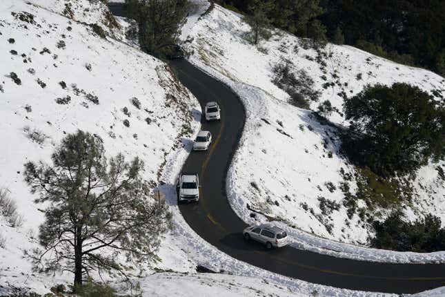 Motorists makes their way up Summit Road at Mount Diablo State Park in Walnut Creek, Californis, Monday, Feb. 27, 2023.