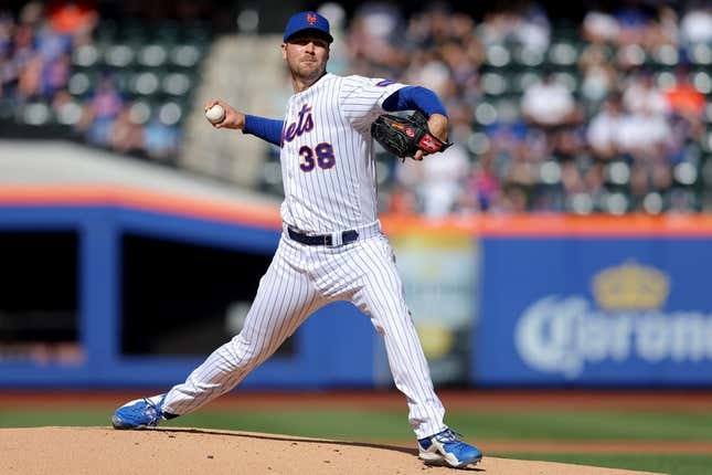May 6, 2023; New York City, New York, USA; New York Mets starting pitcher Tylor Megill (38) pitches against the Colorado Rockies during the first inning at Citi Field.
