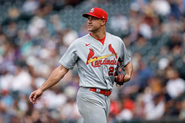 Apr 12, 2023; Denver, Colorado, USA; St. Louis Cardinals starting pitcher Jack Flaherty (22) walks to the dugout after being pulled in the sixth inning against the Colorado Rockies at Coors Field.