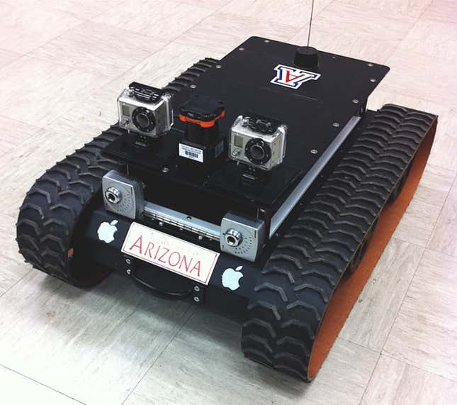 A prototype rover Fink and his colleagues built to test hardware and software for cave exploration. The team’s next step is to build the device that will drop the communication nodes.