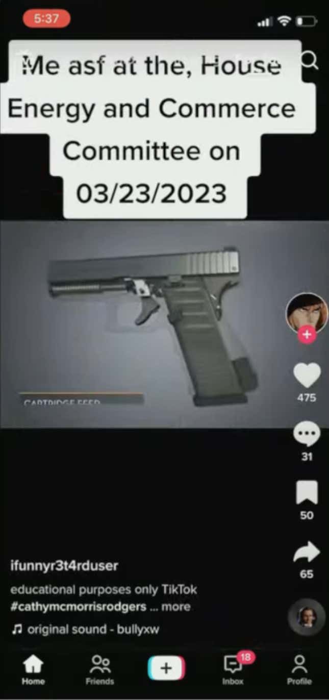 A TikTok video featuring a gun