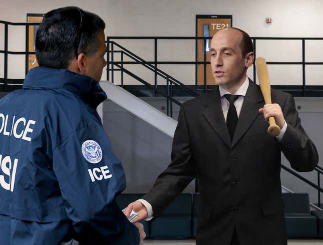 Image for article titled Stephen Miller Palms ICE Agent $50 Bill In Exchange For A Little Alone Time With Detained Migrants